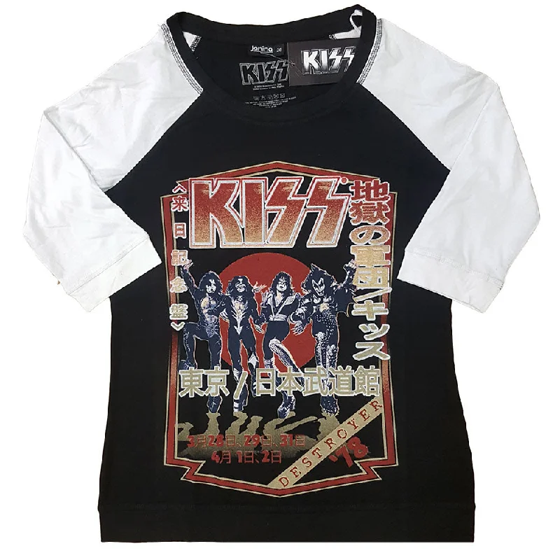 KISS Ladies Raglan T-Shirt: Destroyer Tour '78 Houndstooth Herringbone Solid