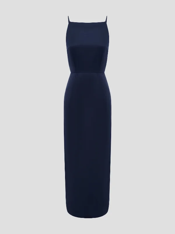 Leila Square-Neck Satin Midi Dress Elegant Velvet Midi Dress