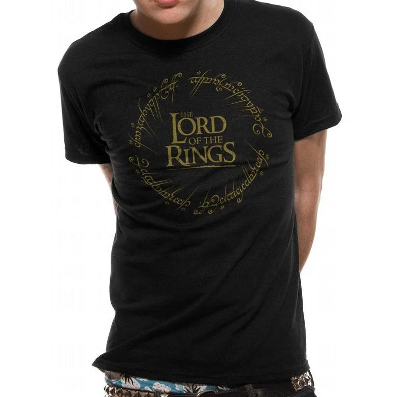 Lord Of The Rings Logo Gold Metallic T-Shirt Adult Solid Color Striped Floral