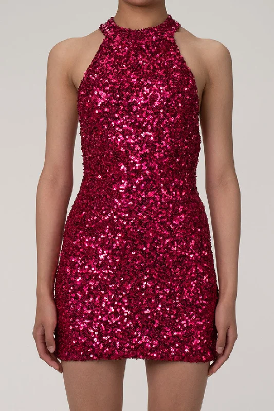 Luxurious Halter Neck Backless Sleeveless Bodycon Sequin Party Mini Dress Elegant Vintage Mini Dress