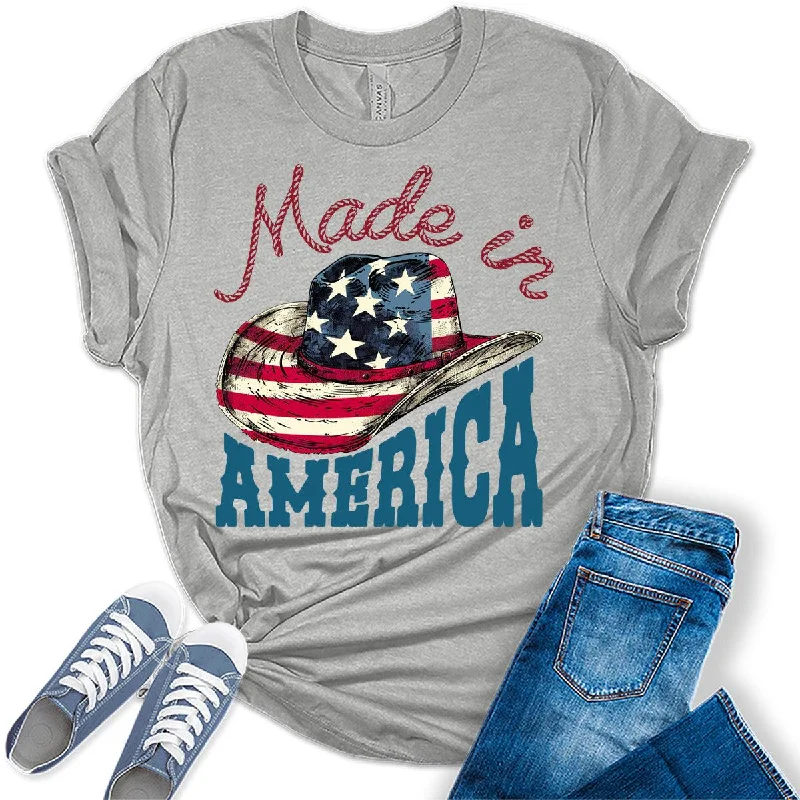 Made In America Cowboy Graphic Tees For Women Mesh Fabric Canvas Fabric Denim Fabric