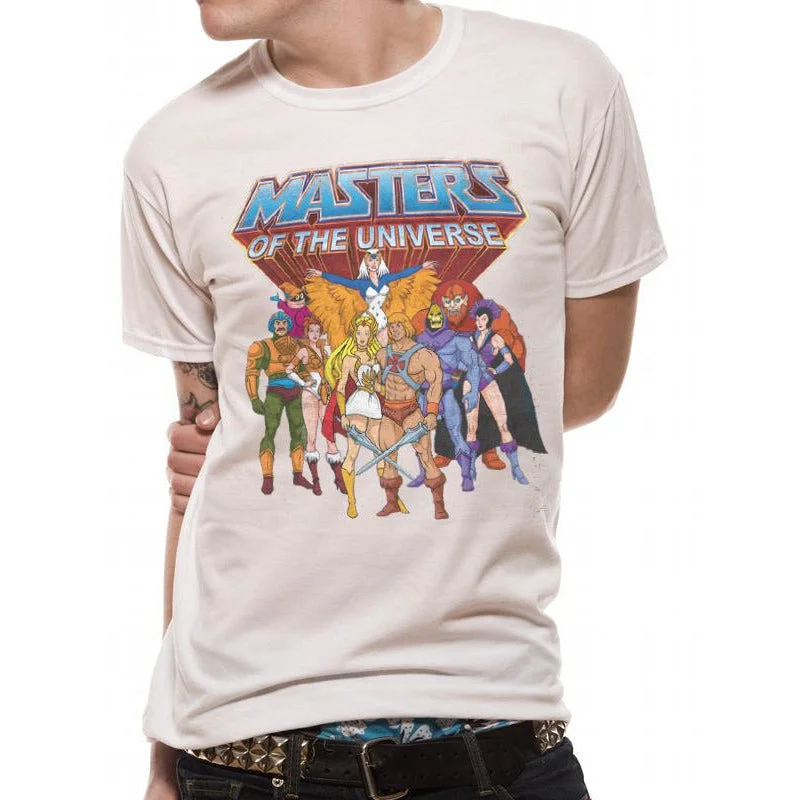 Masters of The Universe Group He-Man Retro 80s T-Shirt Adult Solid Print Embellished