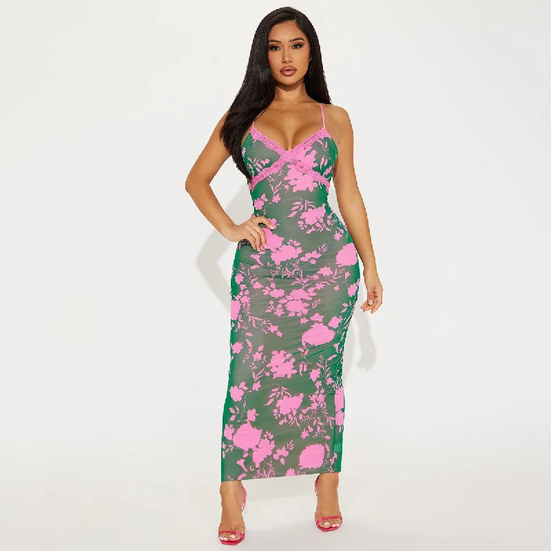 Mireille Printed Midi Dress Fashionable High-Low Midi Dress