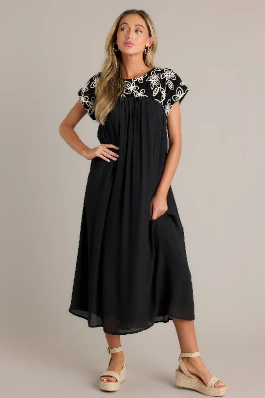 Muted Garden Black Floral Midi Dress Cozy Knit Midi Dress