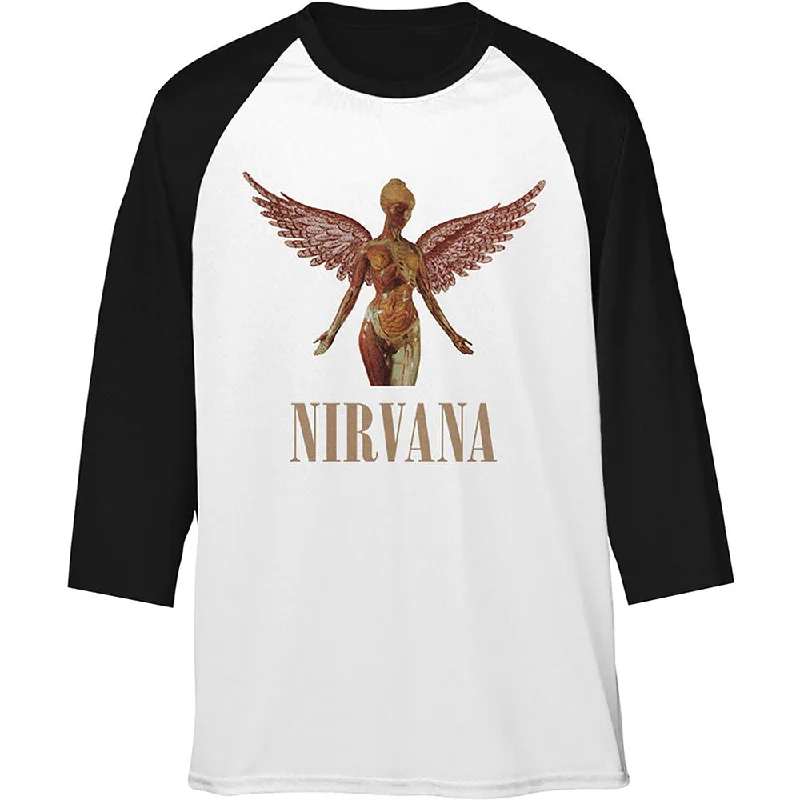 Nirvana Unisex Raglan T-Shirt: Triangle in Utero Print Jacquard Patchwork