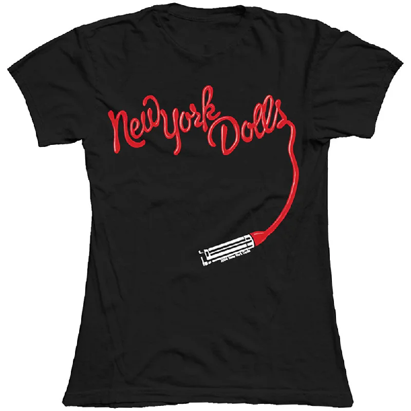 New York Dolls  | Official Ladies T-shirt |  Lipstick Logo Houndstooth Herringbone Solid