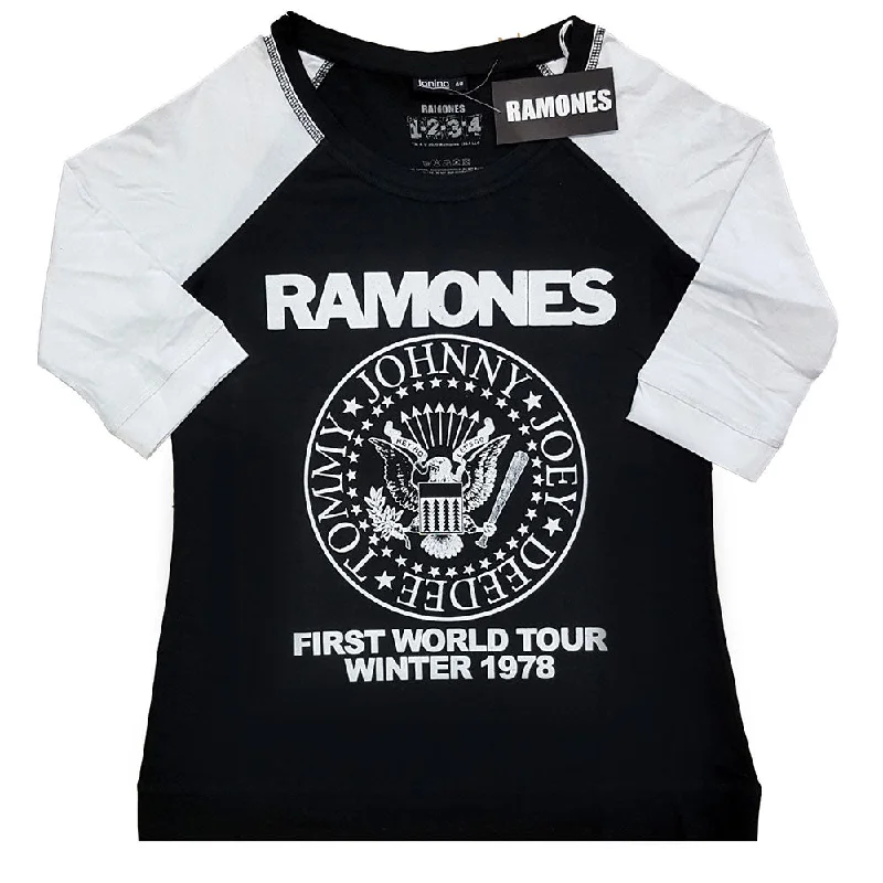 Ramones Ladies Raglan T-Shirt: First World Tour 1978 Faux Fur Fabric Real Fur Fabric Shearling Fabric