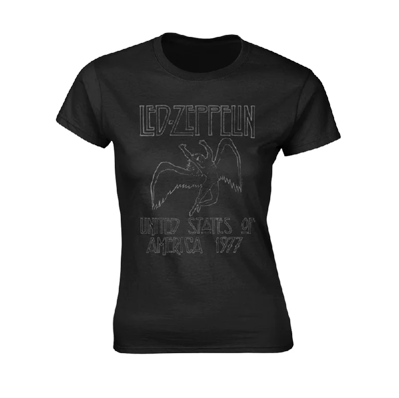 Led Zeppelin Ladies Ladies T-shirt: Usa 1977 Chenille Blend Fleece Blend Nylon Blend