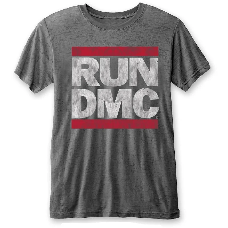 Run DMC Unisex Fashion T-Shirt: DMC Logo (Burn Out) Mesh Canvas Denim