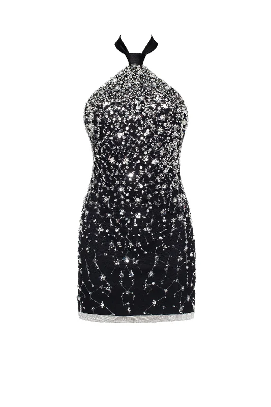 Striking halterneck crystal-embellished mini dress, Xo Xo Stylish Short-Sleeve Mini Dress