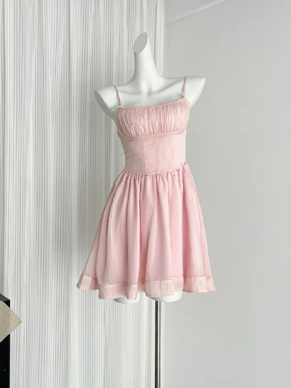 Sweetheart Flowing Skirt Pink Mini Dress Elegant Lace Mini Dress