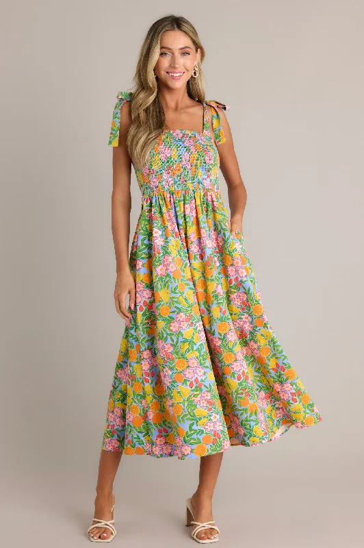 The Power Of Love Green Multi Floral Midi Dress Chic Off-Shoulder Midi Dress