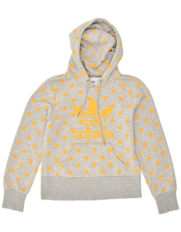 ADIDAS Womens Graphic Hoodie Jumper EU 38 Medium Grey Spotted Cotton Hoodie with Toggle Buttons Decorative Unique