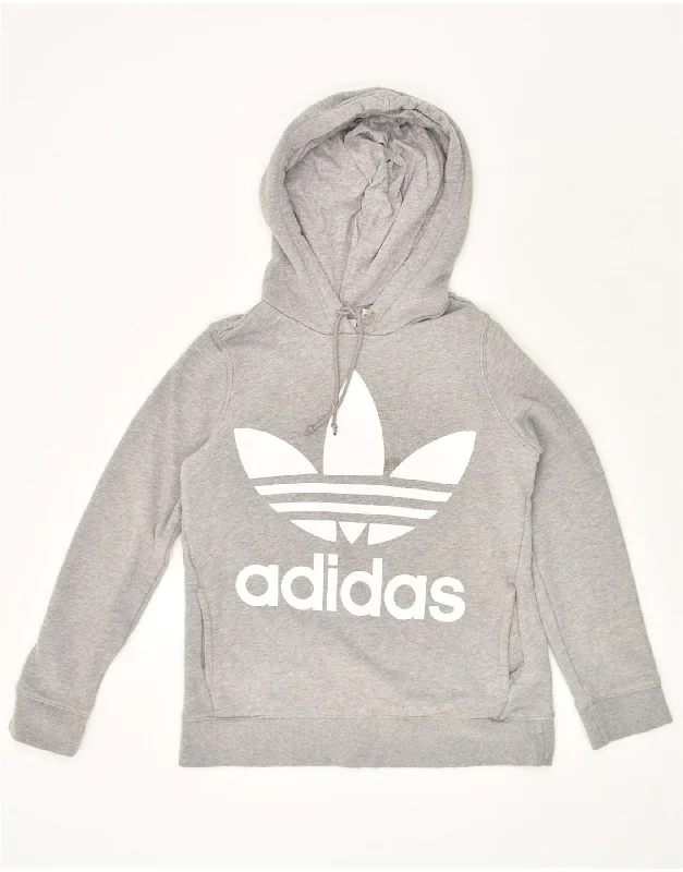 ADIDAS Womens Graphic Hoodie Jumper UK 12 Medium Grey Cotton Hoodie with Contrast Stitching Detailed Premium