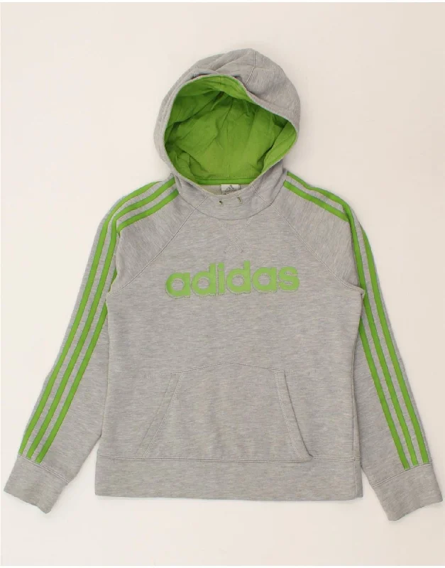 ADIDAS Womens Graphic Hoodie Jumper UK 12 Medium Grey Cotton Hooded Sweatshirt Casual Wear Street Style