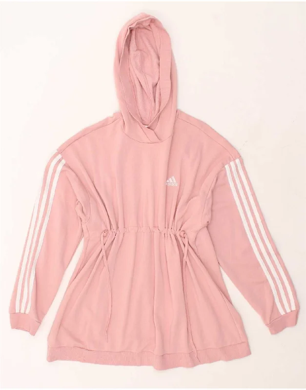 ADIDAS Womens Hoodie Jumper UK 12/14 Medium Pink Cotton Hoodie with Print Artistic Unique