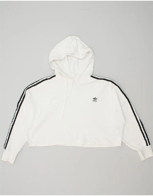 ADIDAS Womens Oversized Crop Hoodie Jumper UK 14 Large White Cotton Hoodie with Oversized Fit Loose Comfortable