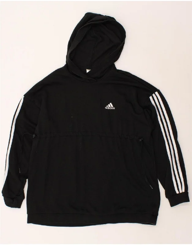 ADIDAS Womens Oversized Hoodie Jumper UK 12/14 Medium Black Cotton Hoodie with Hem Drawcord Adjustable Customizable