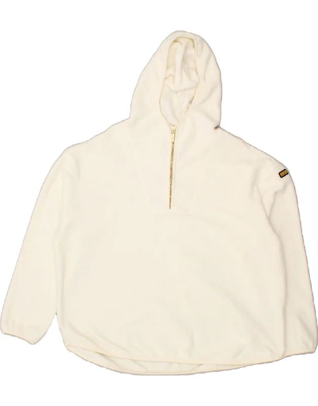 BARBOUR Womens Hooded Fleece Jumper UK 14 Large Beige Polyester Hoodie with Full-Zip Functional Layering