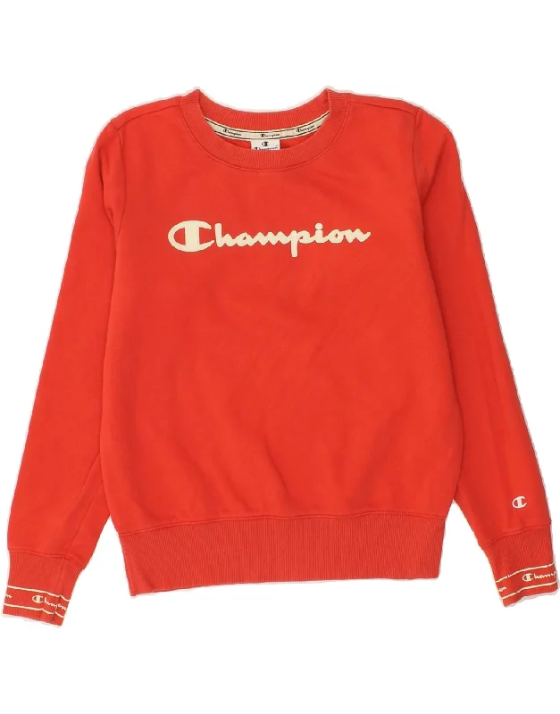 CHAMPION Womens Graphic Sweatshirt Jumper UK 10 Small Red Cotton Hoodie with Elastic Waist Stretchable Comfortable