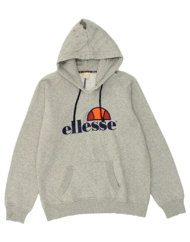 ELLESSE Womens Graphic Hoodie Jumper UK 16 Large Grey Hoodie with Ribbed Neckline Snug Warm