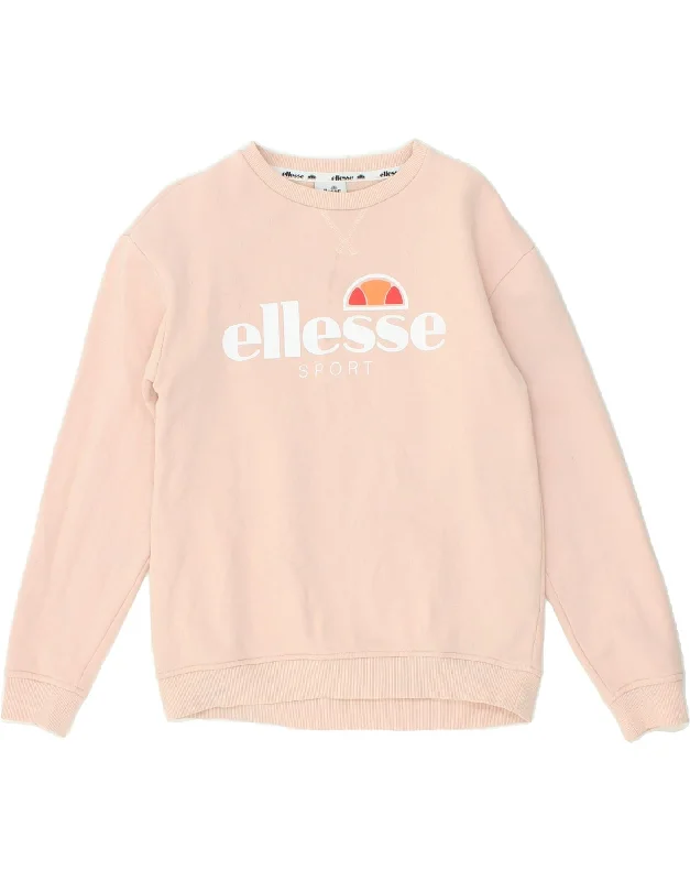 ELLESSE Womens Graphic Sweatshirt Jumper UK 10 Small Pink Cotton Cotton Hoodie Fleece Lining Warmth