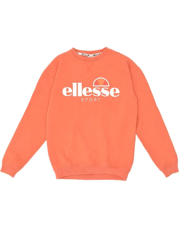 ELLESSE Womens Graphic Sweatshirt Jumper UK 8 Small Orange Hoodie with Tie-Dye Psychedelic Retro