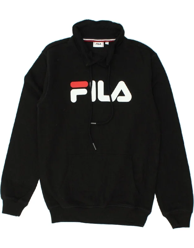 FILA Womens Graphic Sweatshirt Jumper UK 6 XS Black Cotton Hoodie Dress Longline Feminine