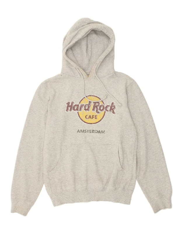 HARD ROCK CAFE Womens Amsterdam Graphic Hoodie Jumper UK 14 Medium Grey Hoodie with Reflective Safety Nightwear