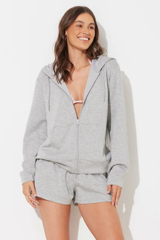 Heather Grey Cloud Fleece OD Zip Up Hoodie Hoodie with Contrast Stitching Detailed Premium