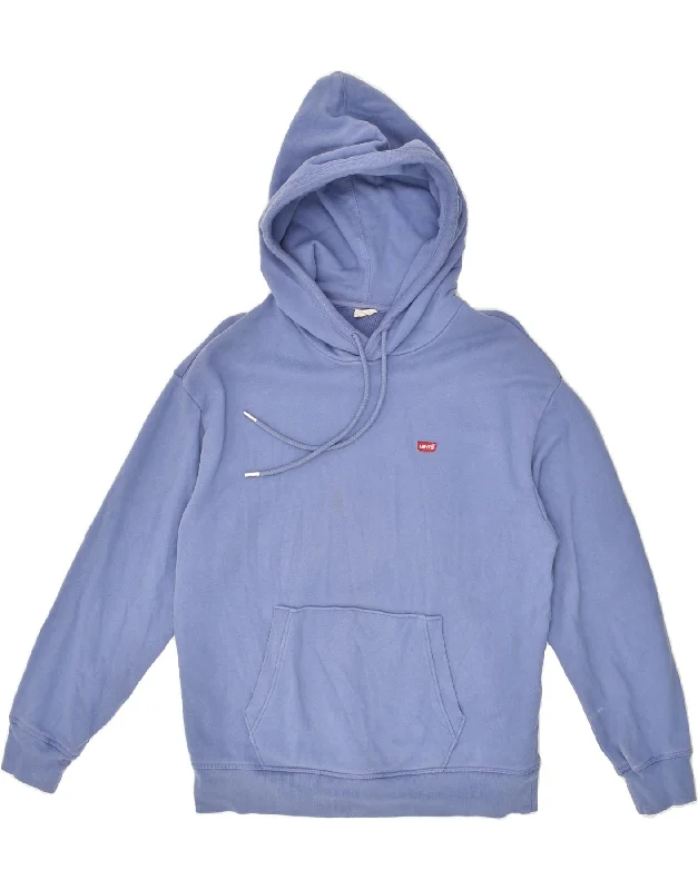 LEVI'S Womens Hoodie Jumper UK 14 Medium Blue Cotton Hoodie with Applique Textured Unique