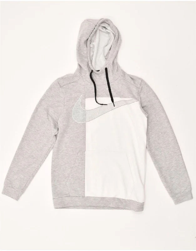 NIKE Womens Dri Fit Graphic Hoodie Jumper UK 10 Small Grey Colourblock Hoodie with Relaxed Fit Easy Casual