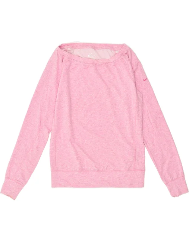 NIKE Womens Dri Fit Oversized Sweatshirt Jumper UK 10 Small Pink Cotton Hoodie with Toggle Buttons Decorative Unique