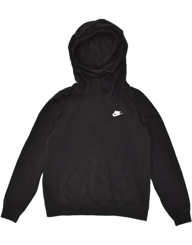 NIKE Womens Hoodie Jumper UK 14 Medium Black Hoodie with Full-Zip Functional Layering