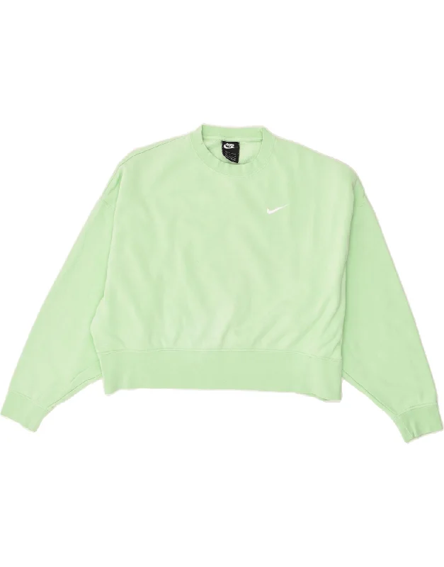 NIKE Womens Oversized Crop Sweatshirt Jumper UK 10 Small Green Cotton Hoodie with Longline Fit Extended Stylish