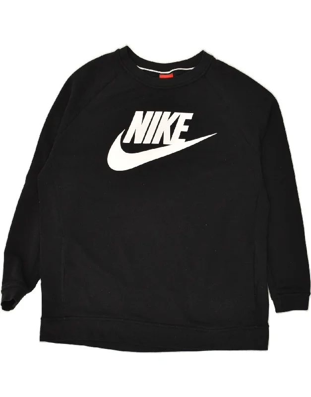 NIKE Womens Tall Oversized Graphic Sweatshirt Jumper UK 18 XL Black Cotton Hoodie Sweatshirt Pullover