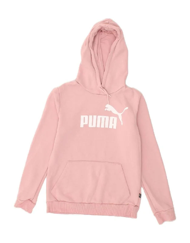 PUMA Womens Graphic Hoodie Jumper UK 10 Small Pink Cotton Hoodie with Patch Decorative Personalized