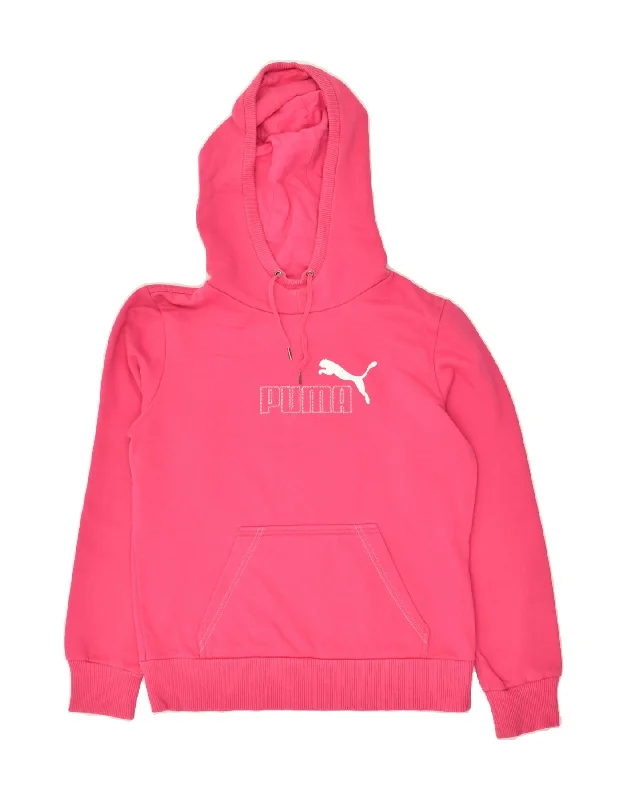 PUMA Womens Graphic Hoodie Jumper UK 12 Medium Pink Cotton Hoodie with Button Classic Timeless