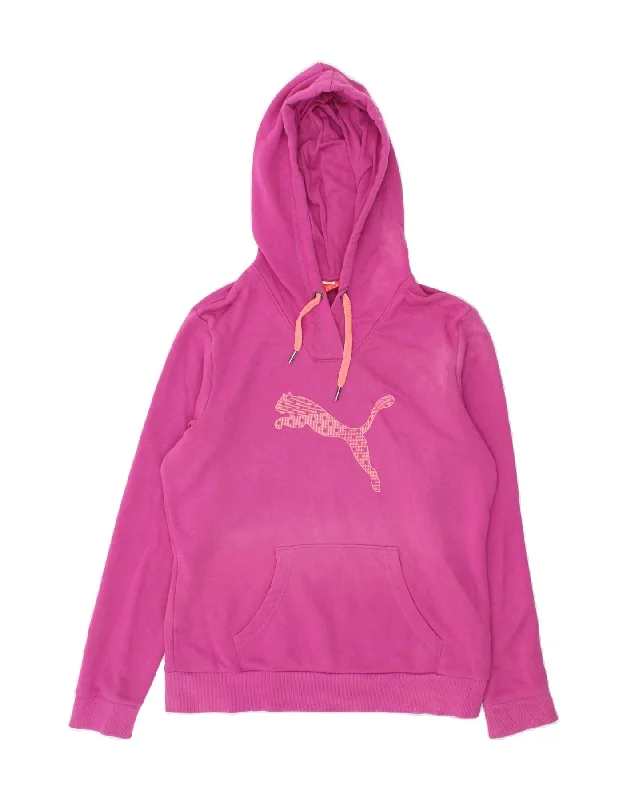 PUMA Womens Graphic Hoodie Jumper UK 14 Large  Pink Cotton Hoodie with Hood Adjustable Protection