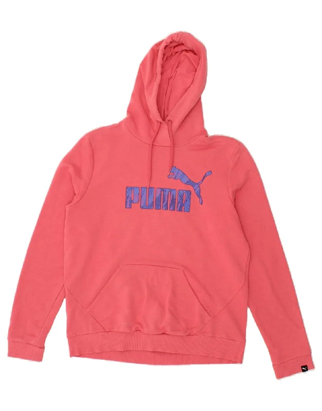 PUMA Womens Graphic Hoodie Jumper UK 16 Large  Pink Cotton Hoodie with Batwing Sleeves Loose Dramatic