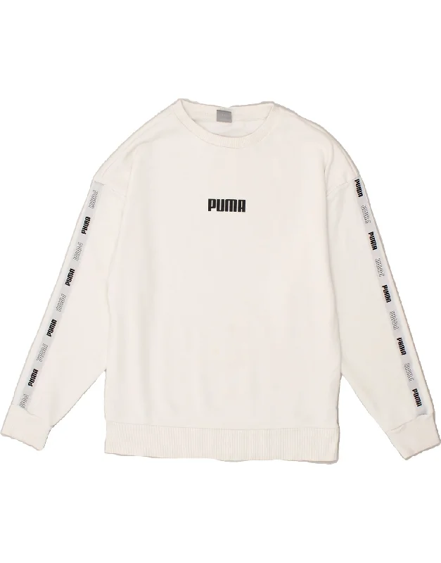 PUMA Womens Graphic Sweatshirt Jumper UK 6 XS White Cotton Hoodie with Camouflage Military Edgy