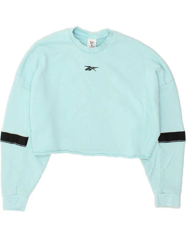 REEBOK Womens Oversized Crop Sweatshirt Jumper  UK 12/14 Medium Turquoise Hoodie with Color Block Contrast Stylish