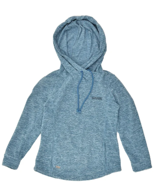 REGATTA Womens Hooded Fleece Jumper UK 10 Small Blue Flecked Polyester Hoodie with Cropped Fit Short Trendy