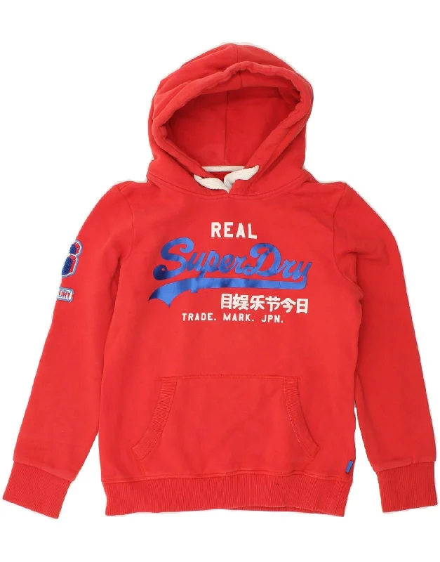 SUPERDRY Womens Graphic Hoodie Jumper UK 10 Small Red Cotton Hoodie with Zipper Versatile Modern