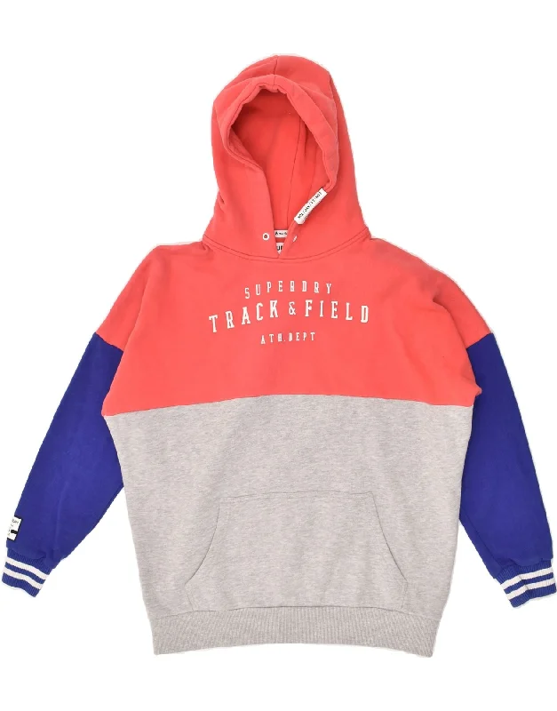 SUPERDRY Womens Graphic Oversized Hoodie Jumper UK 12 Medium Multicoloured Hoodie with Drop Shoulder Relaxed Streetwear