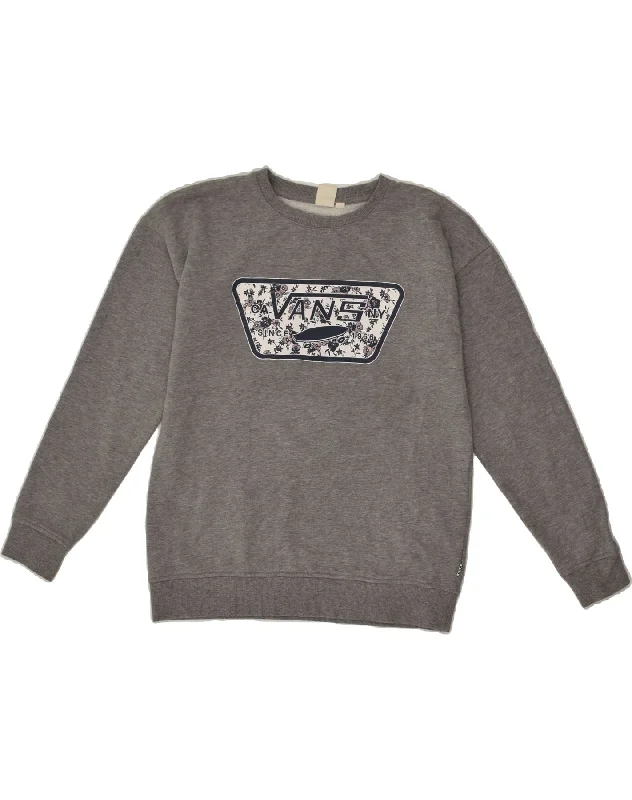 VANS Womens Graphic Sweatshirt Jumper UK 10 Small Grey Hoodie with Pocket Utility Practical