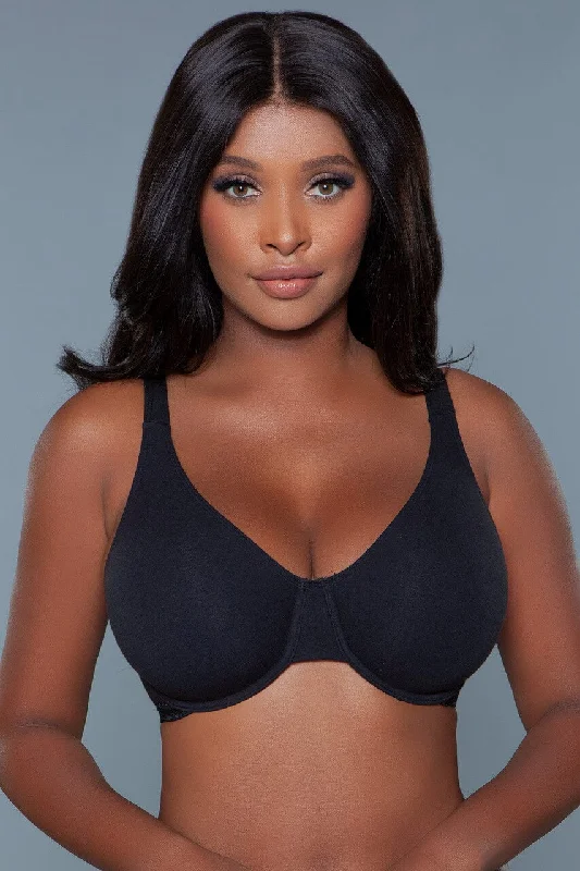 Black Cotton Stretch Seamless Bra Minimalist Wireless Bra