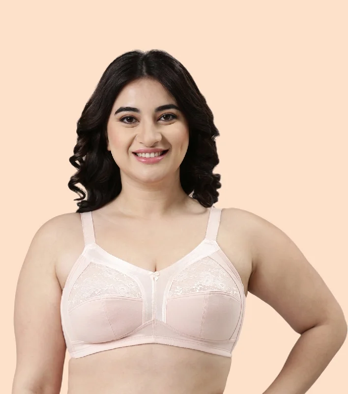 Enamor Fab-Cool A014 Super Contouring M-frame Full Support  Cotton Bra for Women- Full Coverage, Non Padded and Wirefree - Pearl Feminine Lace Bra