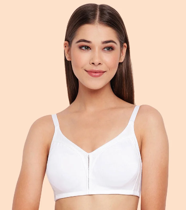 Enamor Fab-Cool AB75 M-frame Jiggle Control Full Support Stretch Cotton Bra for Women- Full Coverage, Non Padded and Wirefree - White Comfortable Lounge Bra