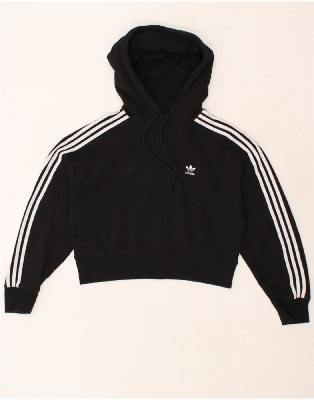 ADIDAS Womens Crop Hoodie Jumper UK 8 Small  Black Cotton Hoodie with Pastel Soft Subtle